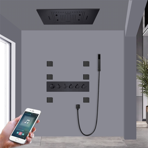 FONTANA BAVARIA CEILING MOUNTED MATTE BLACK PHONE CONTROLLED THERMOSTATIC RAINFALL